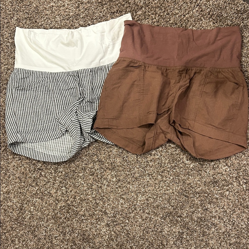 Women's maternity old navy Shorts in Brown and Striped Design